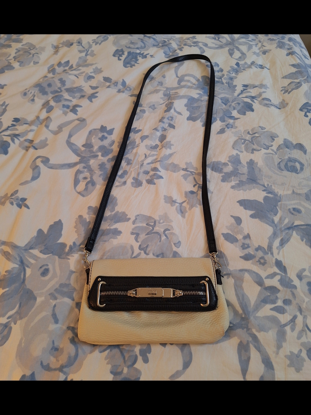 Chaps Cream and Black Crossbody Bag with Silver Accent